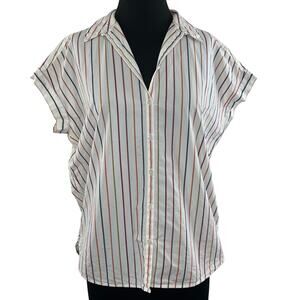 MADEWELL White Sadie Stripe Short Sleeve Button-Down Central Shirt Size S